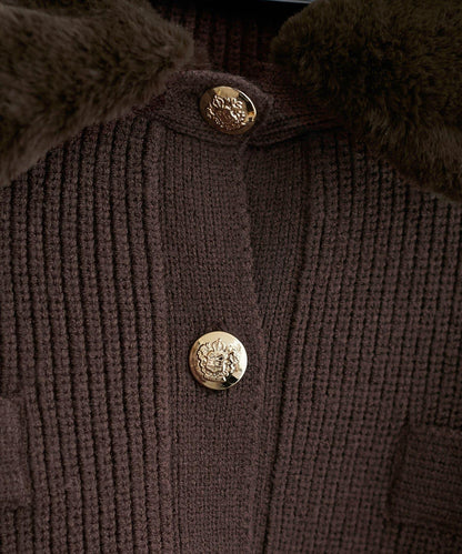 帶毛領單面羅紋針織開衫