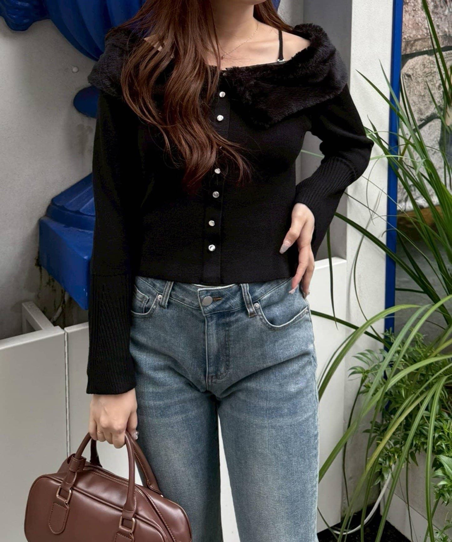 仿皮草翻領開衫