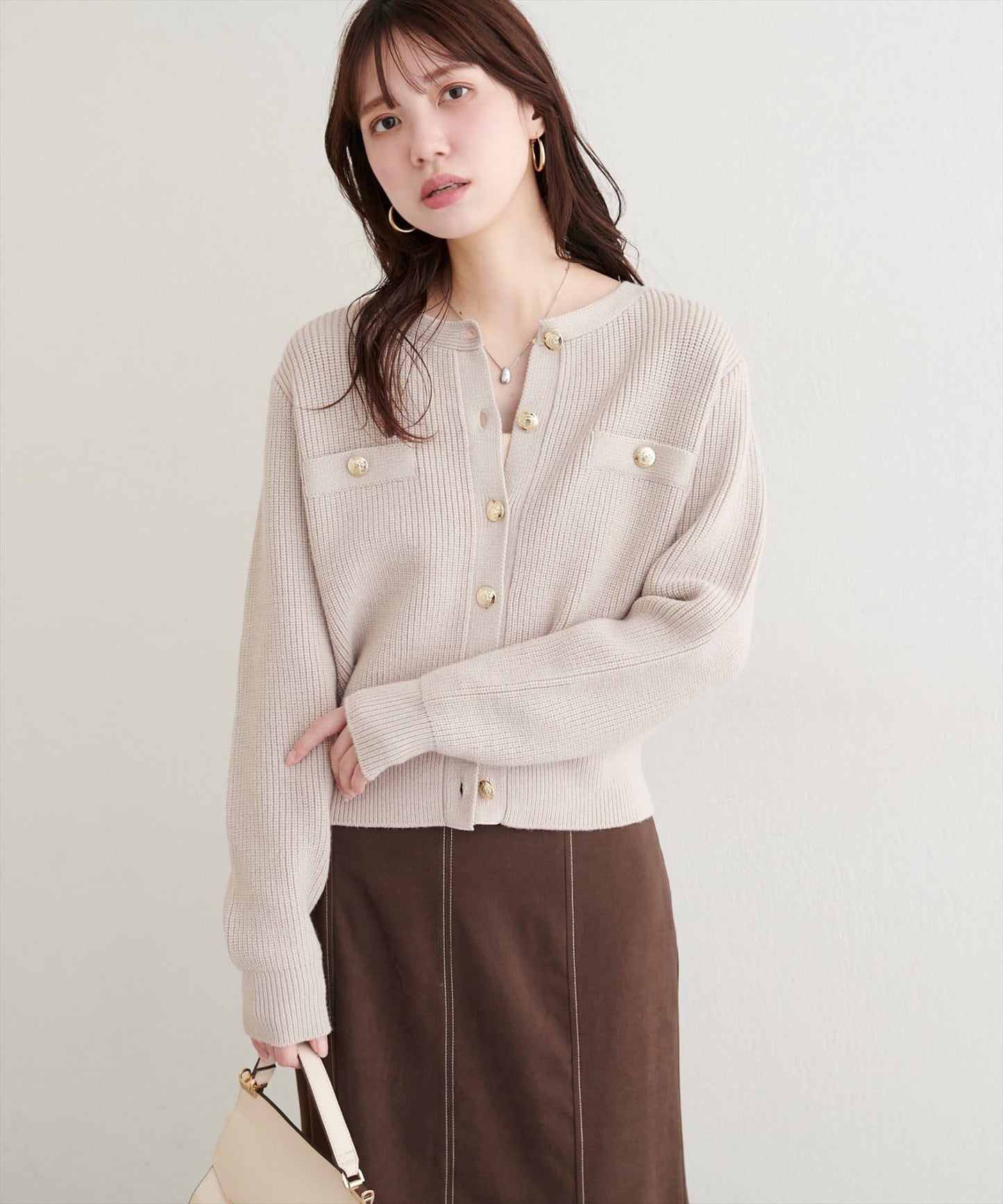 帶毛領單面羅紋針織開衫