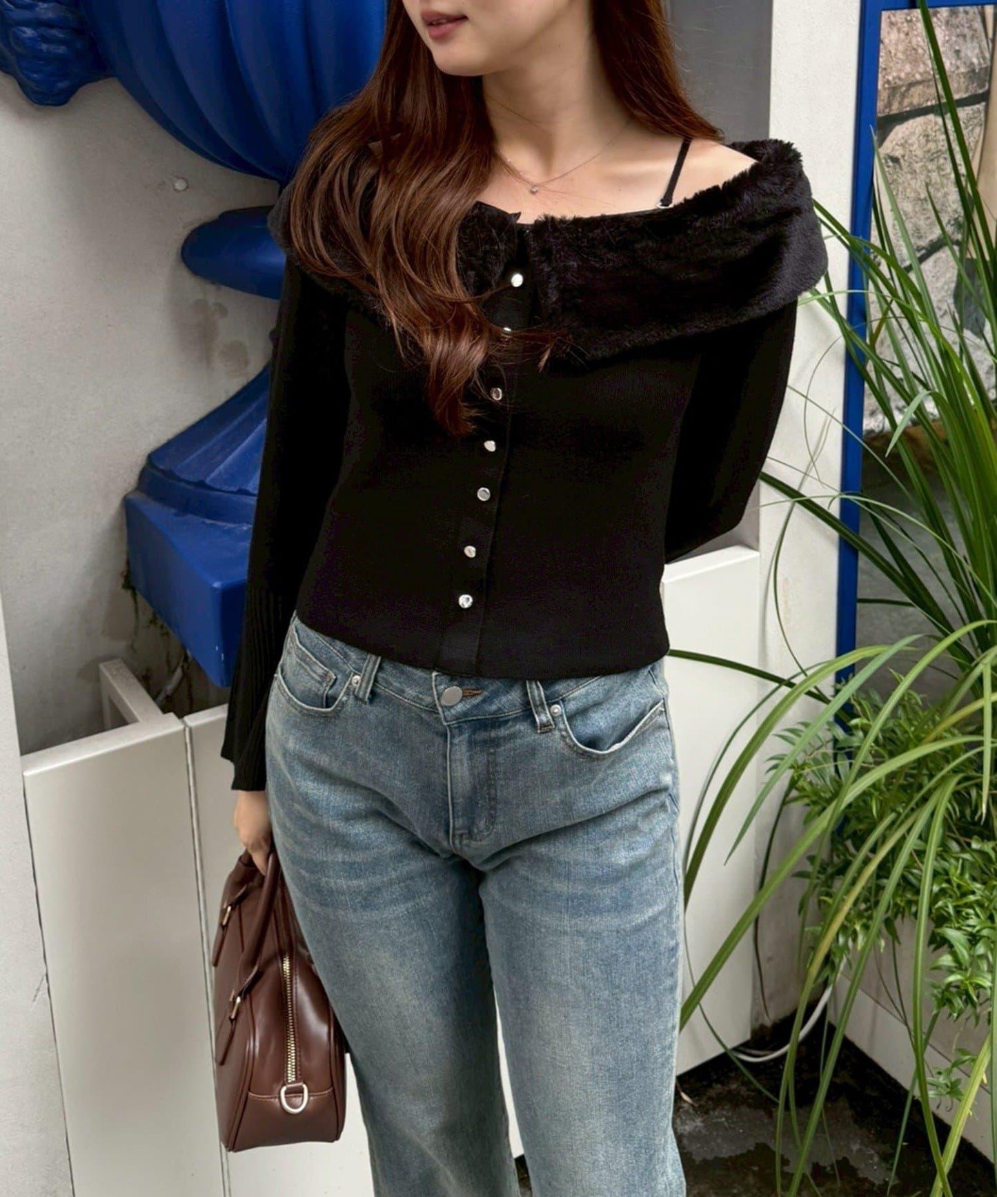 仿皮草翻領開衫