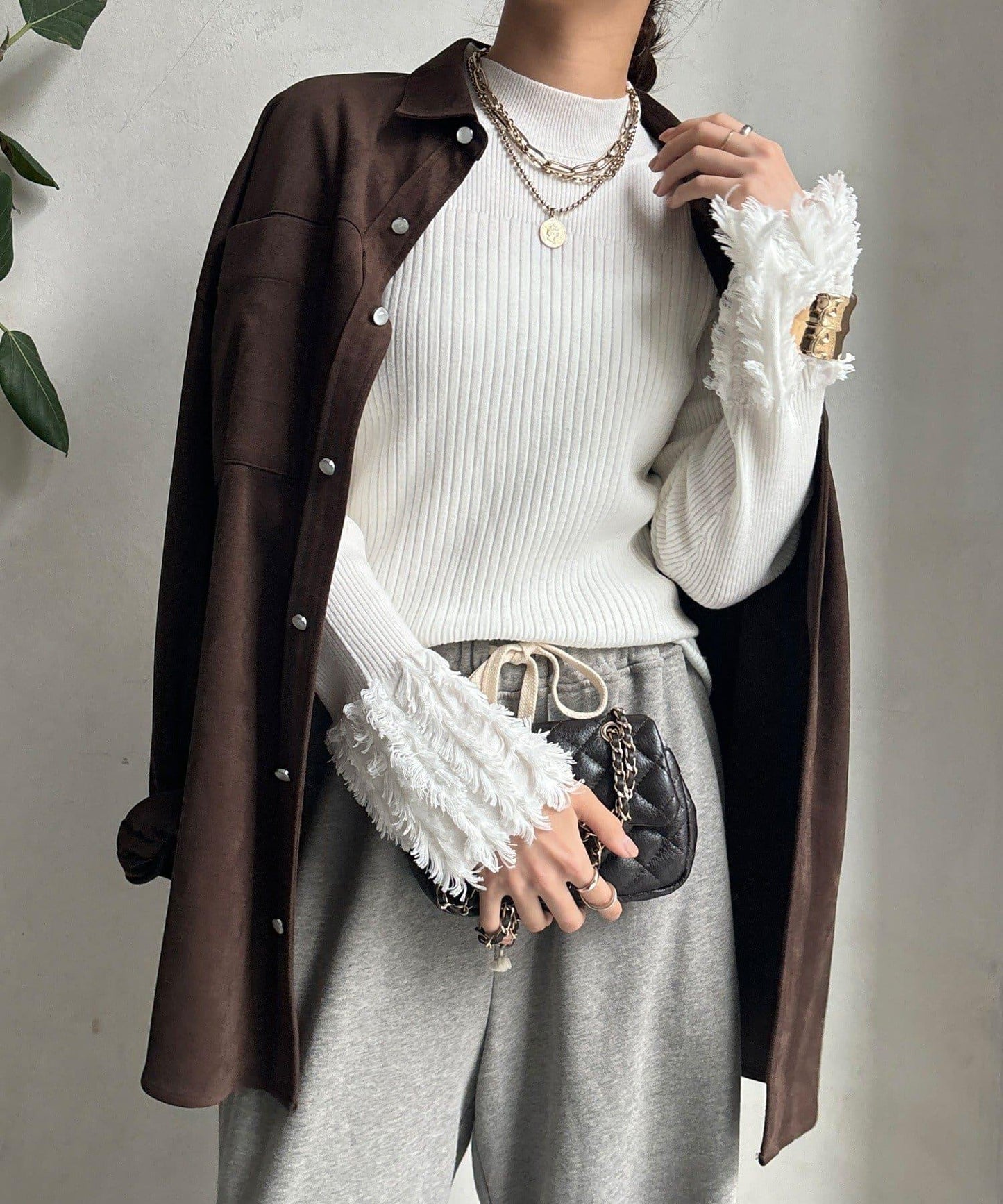 流蘇袖口羅紋針織衫