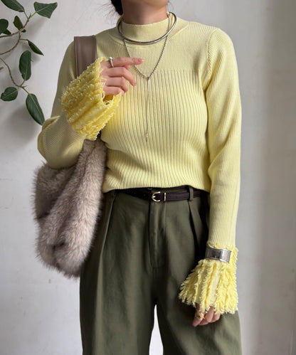 流蘇袖口羅紋針織衫