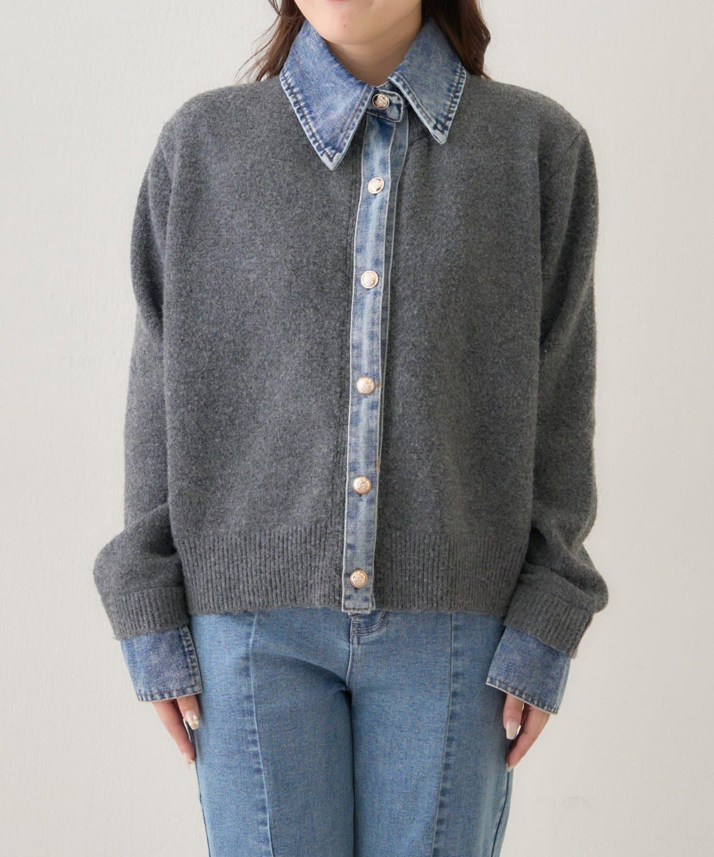 【nane】牛仔拼接開衫