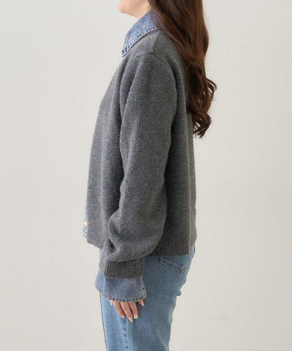 【nane】牛仔拼接開衫