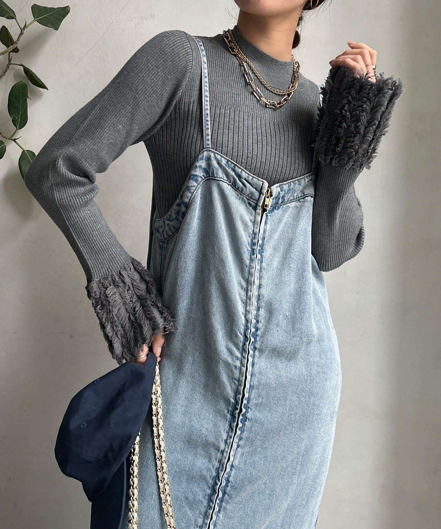 流蘇袖口羅紋針織衫