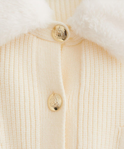 帶毛領單面羅紋針織開衫