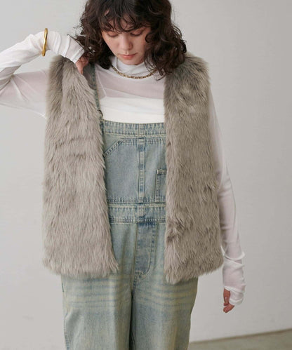 【LARUTA】長款仿皮草馬甲