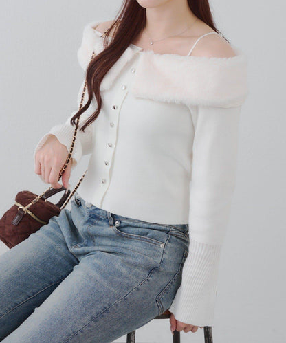 仿皮草翻領開衫