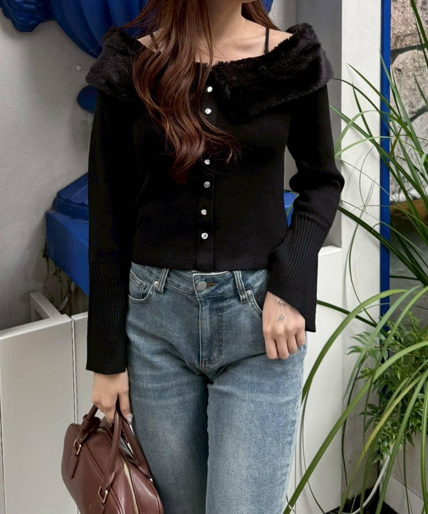 仿皮草翻領開衫