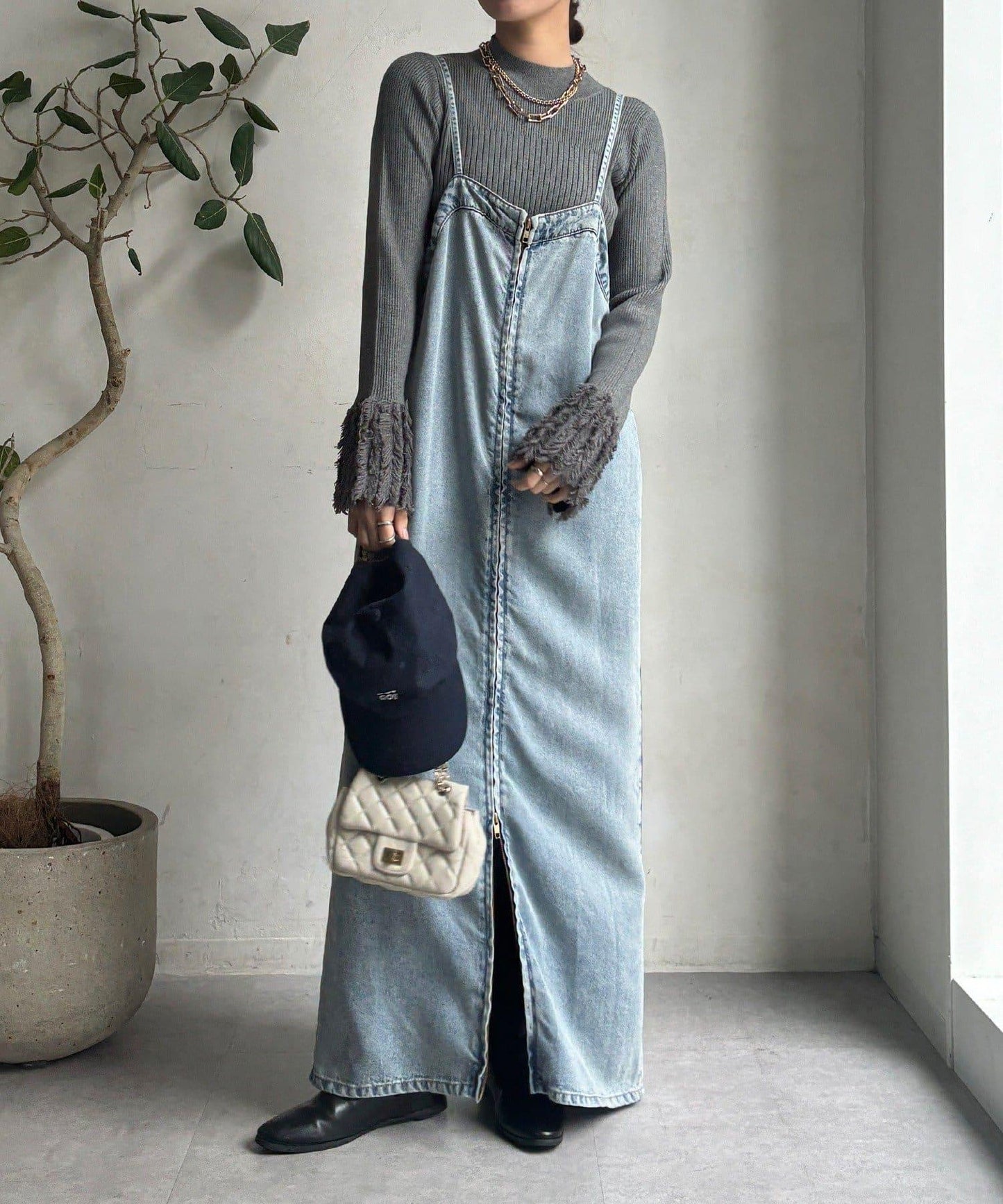 流蘇袖口羅紋針織衫