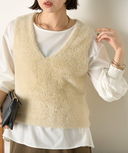 羽毛馬甲套裝襯衫