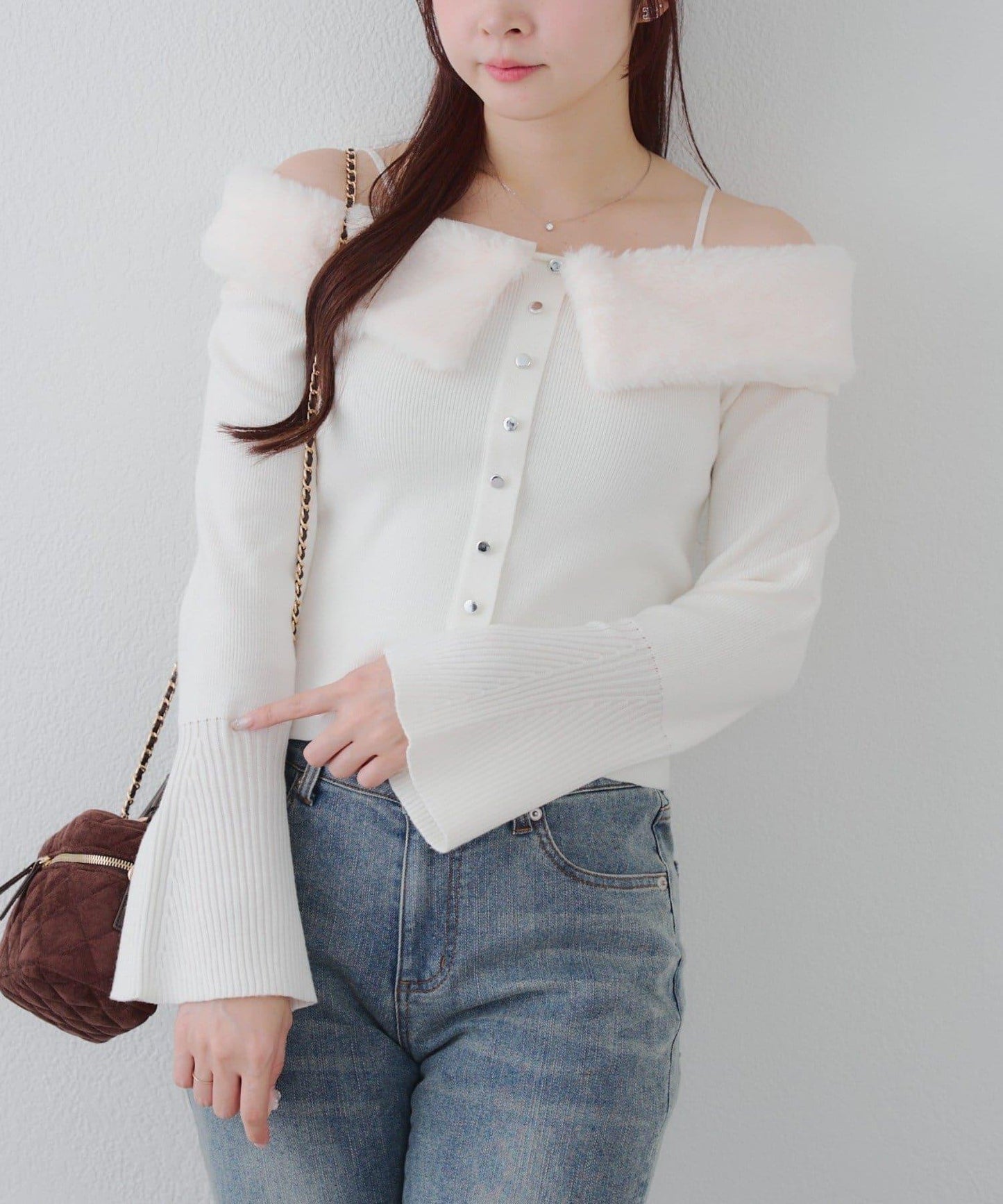 仿皮草翻領開衫