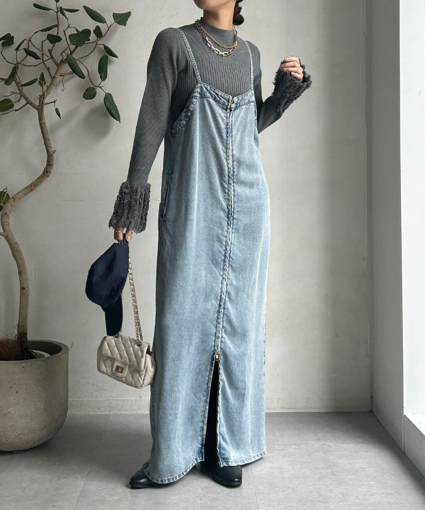 流蘇袖口羅紋針織衫