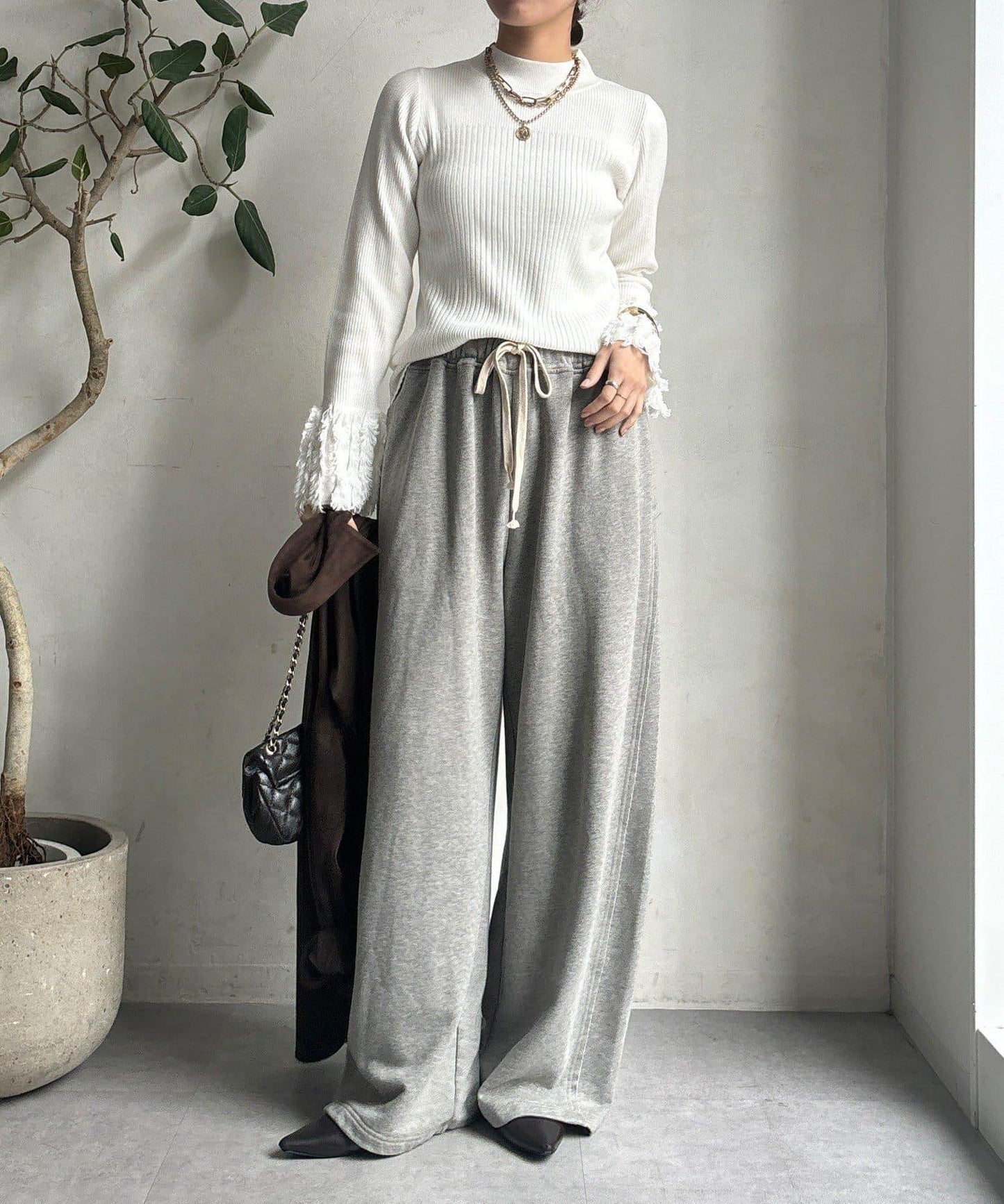 流蘇袖口羅紋針織衫