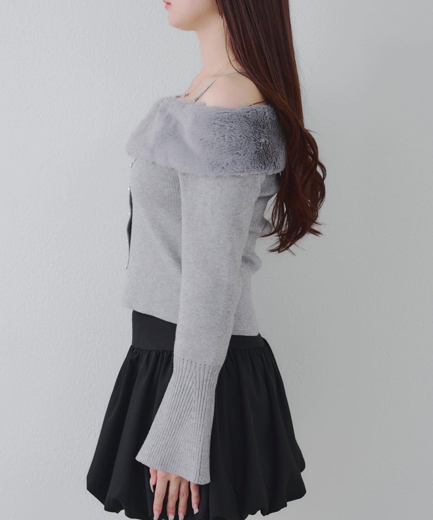 仿皮草翻領開衫