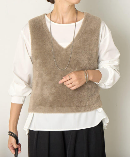 羽毛馬甲套裝襯衫