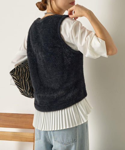 羽毛馬甲套裝襯衫