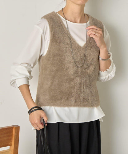 羽毛馬甲套裝襯衫