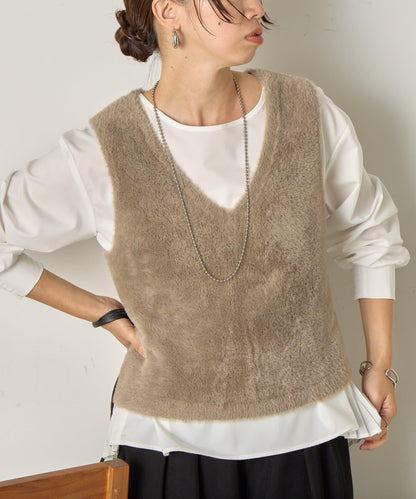 羽毛馬甲套裝襯衫