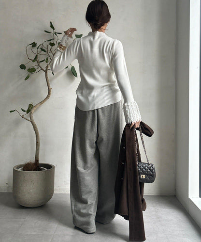 流蘇袖口羅紋針織衫