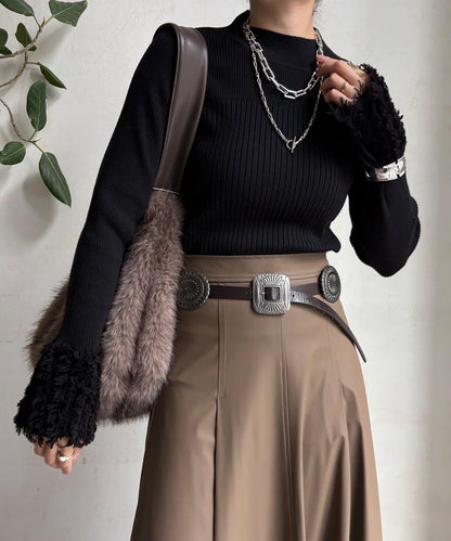 流蘇袖口羅紋針織衫