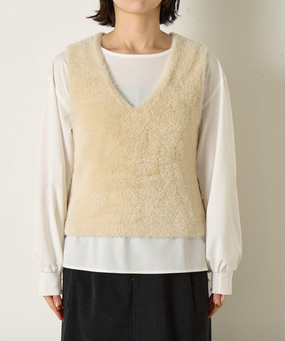 羽毛馬甲套裝襯衫