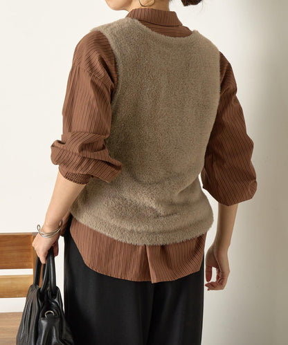 羽毛馬甲套裝襯衫