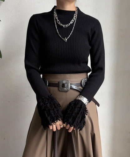 流蘇袖口羅紋針織衫