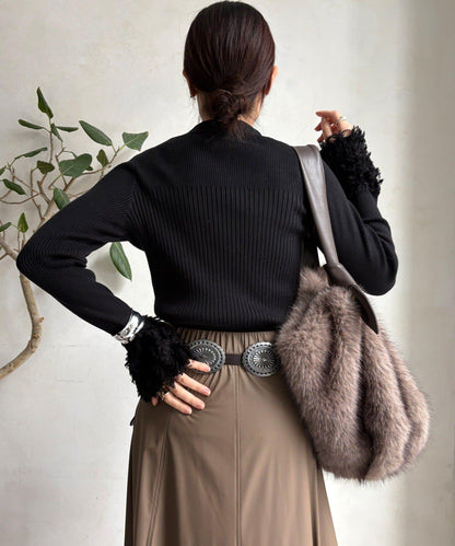 流蘇袖口羅紋針織衫