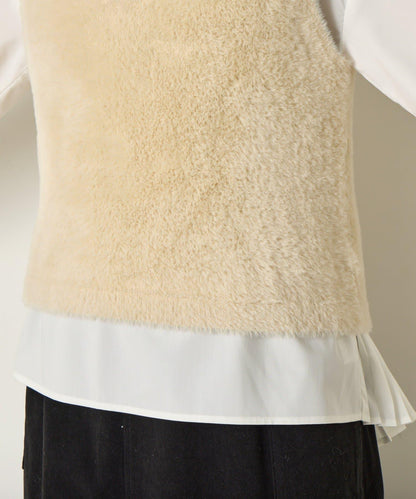 羽毛馬甲套裝襯衫