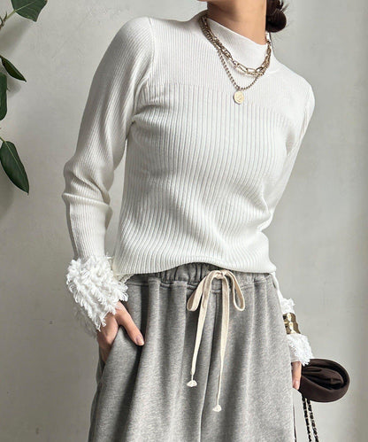 流蘇袖口羅紋針織衫