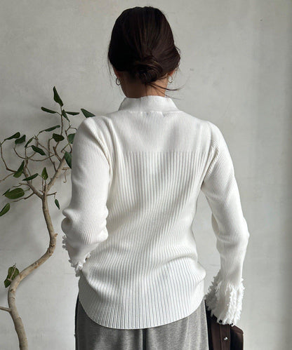 流蘇袖口羅紋針織衫