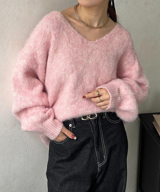 羊駝混紡V領寬鬆針織衫