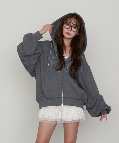 徽標貼布連帽拉鍊衛衣