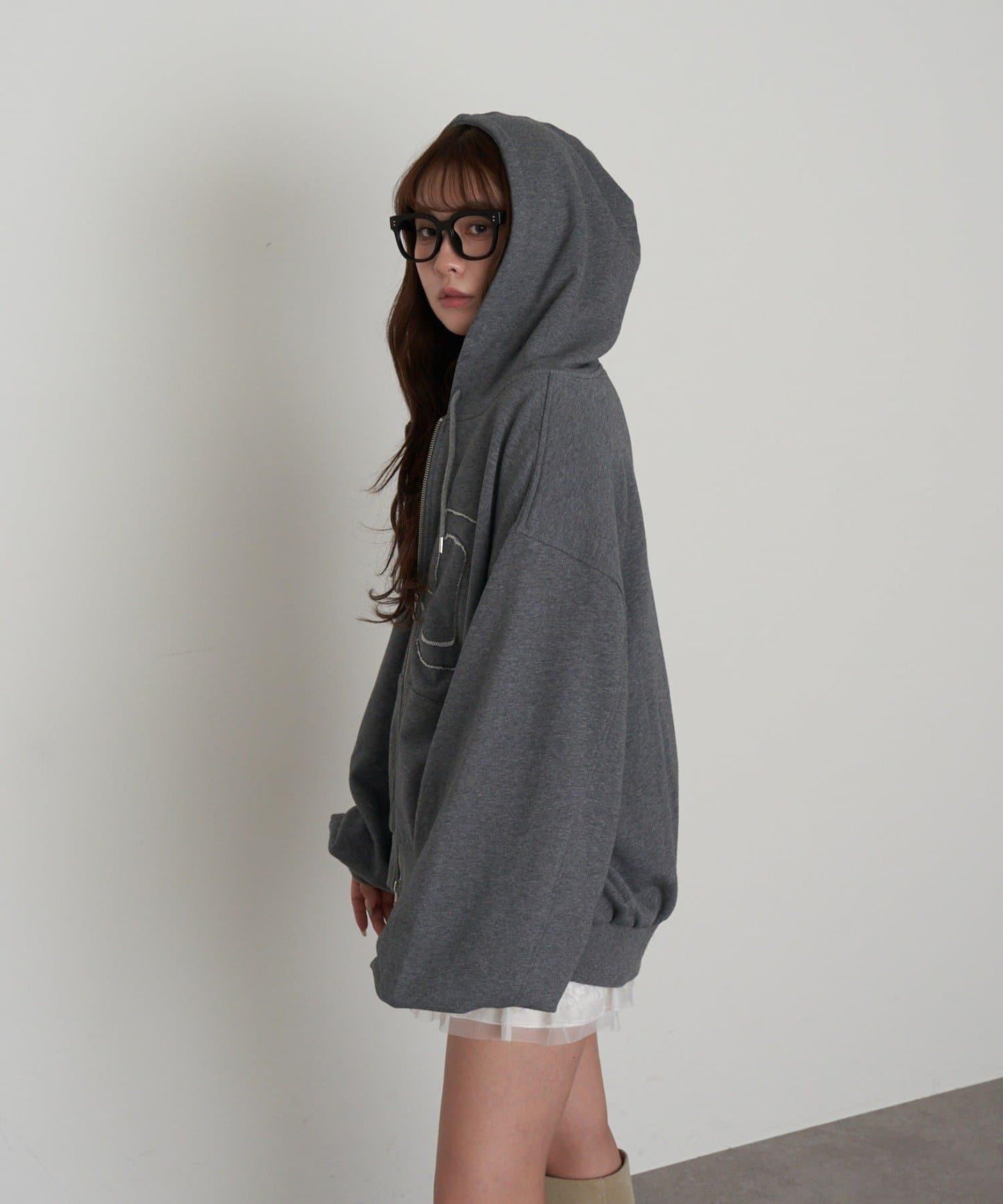 徽標貼布連帽拉鍊衛衣