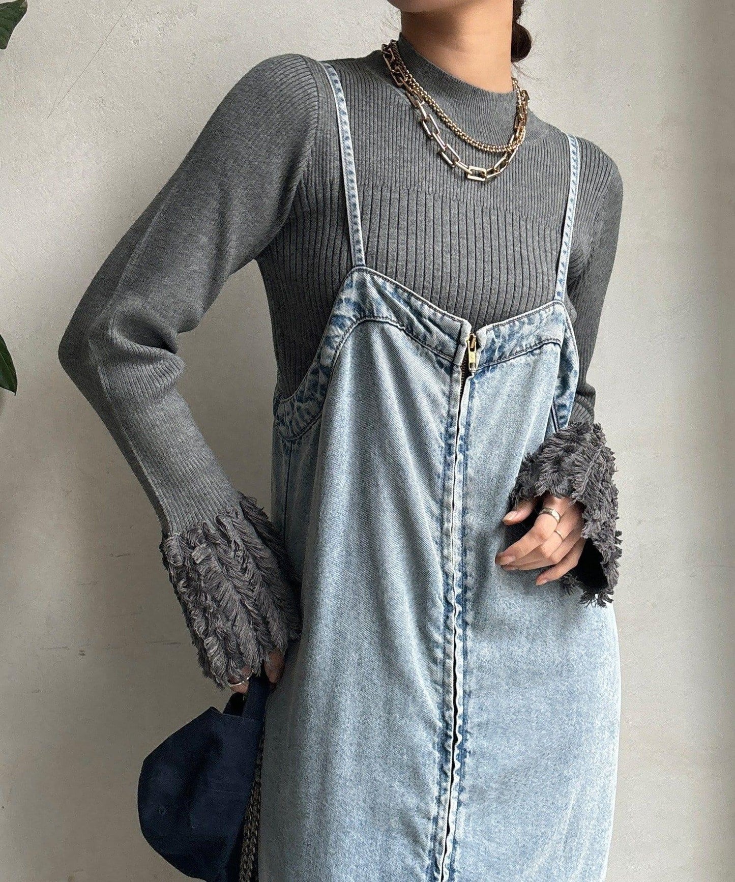 流蘇袖口羅紋針織衫