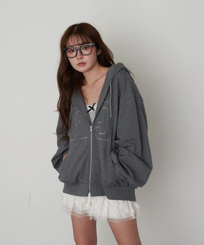 徽標貼布連帽拉鍊衛衣
