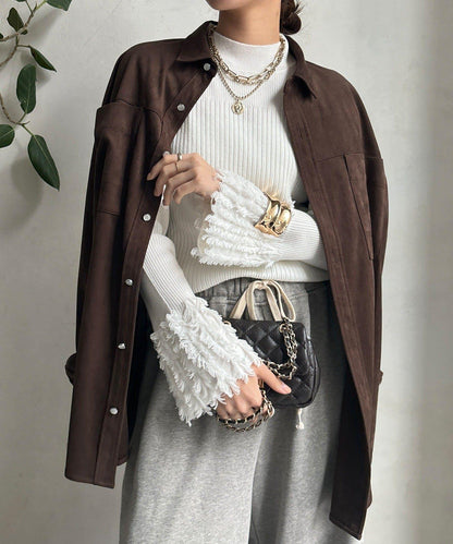 流蘇袖口羅紋針織衫