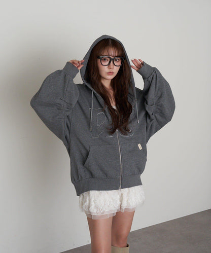 徽標貼布連帽拉鍊衛衣