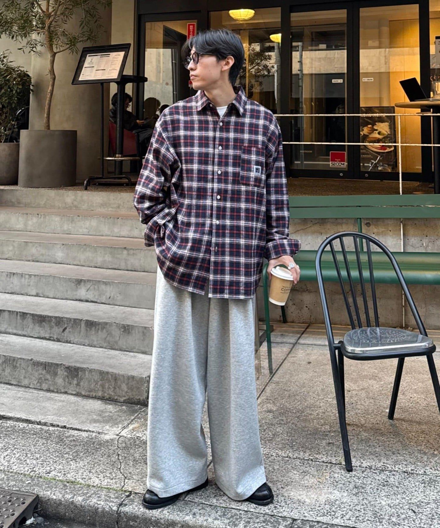 【PATTIPATTI】寬鬆格紋法蘭絨襯衫