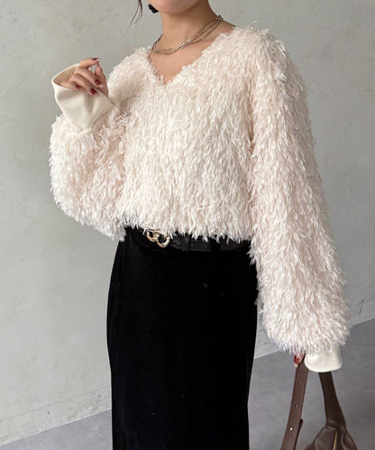 羽毛V領套頭衫