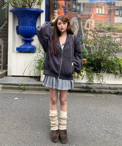 徽標貼布連帽拉鍊衛衣