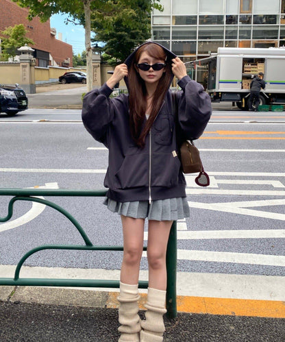 徽標貼布連帽拉鍊衛衣