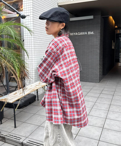 【PATTIPATTI】寬鬆格紋法蘭絨襯衫