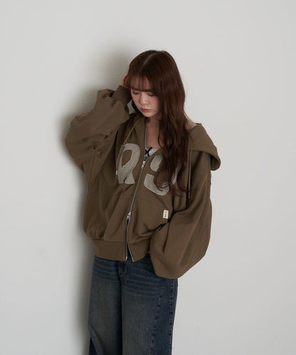 徽標貼布連帽拉鍊衛衣