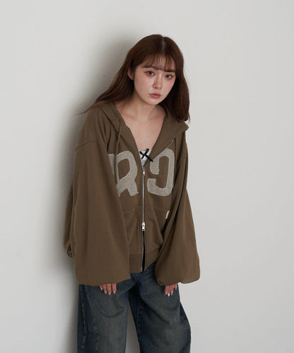 徽標貼布連帽拉鍊衛衣