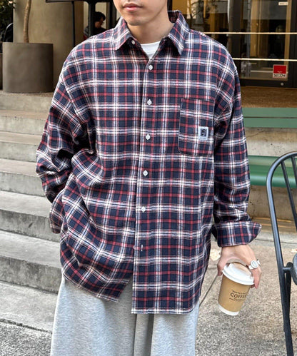 【PATTIPATTI】寬鬆格紋法蘭絨襯衫