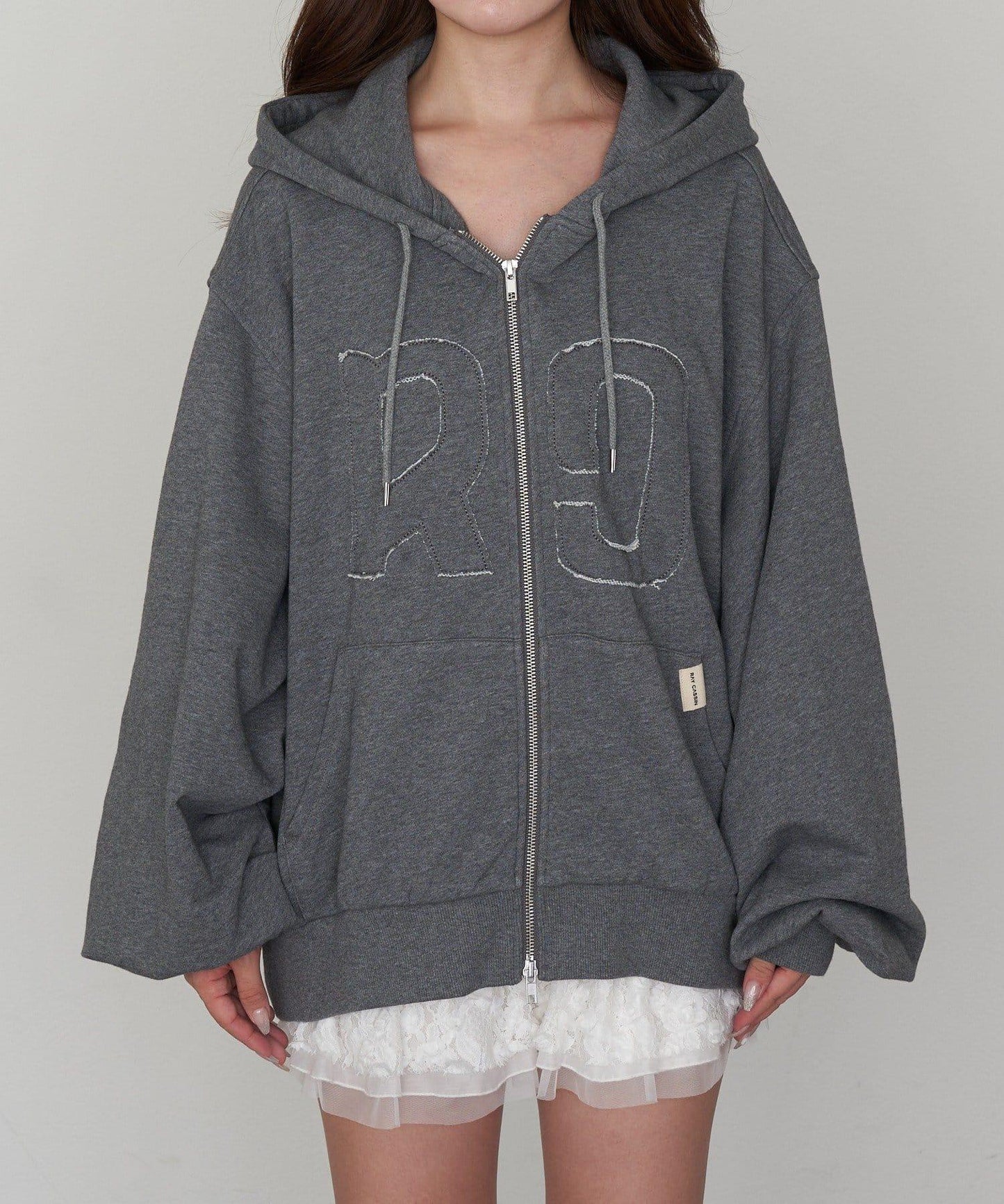 徽標貼布連帽拉鍊衛衣