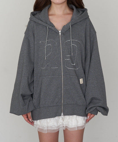 徽標貼布連帽拉鍊衛衣