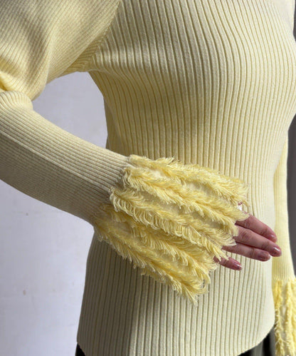 流蘇袖口羅紋針織衫